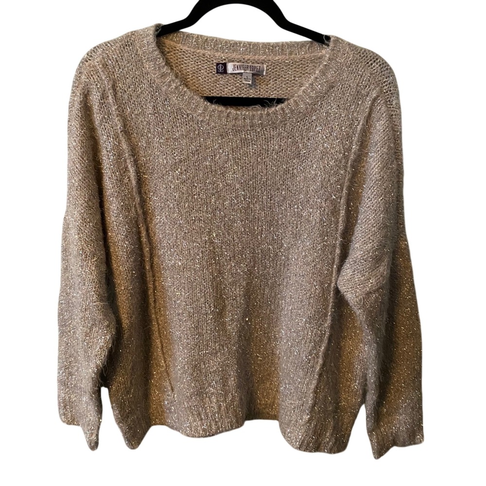 Jennifer Lopez Women Sweater Sparkle Knit Crew‎ Neck Long Sleeve Size L